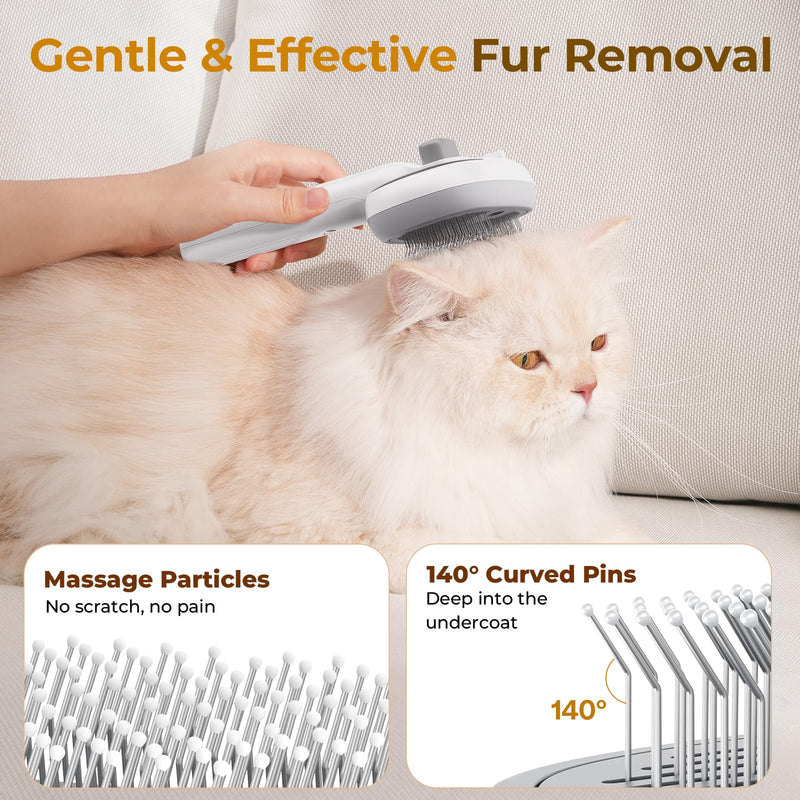 Pecute Steam Cat Brush, Self-Cleaning Cat Steam Brush with 2 Water Spray Modes, Large Capacity Tank, Dog Brush for Shedding Massaging Grooming, Cool Mist Only White - PawsPlanet Australia