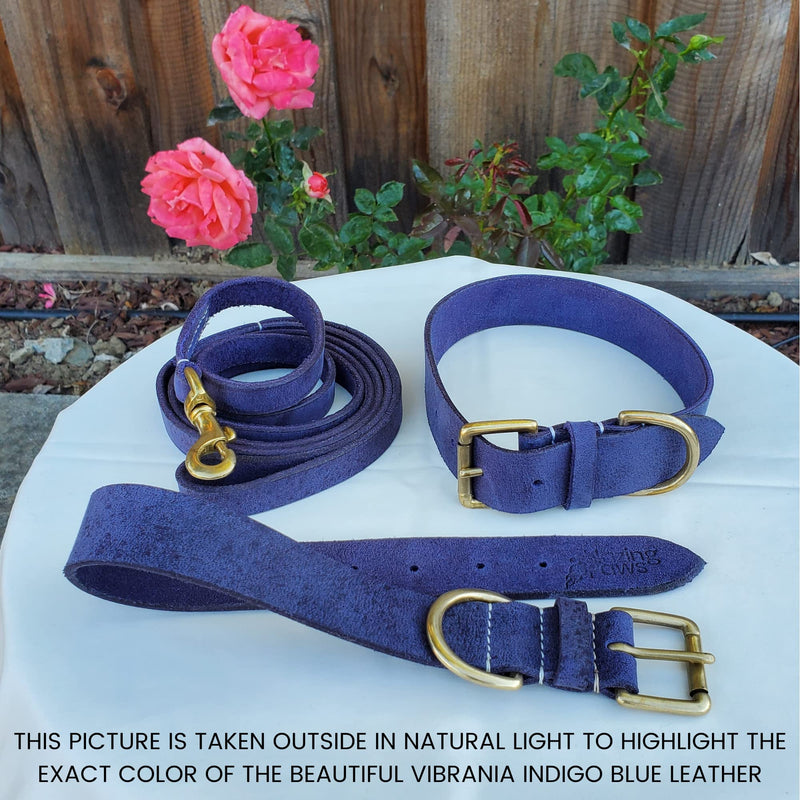 Blazing Paws Vibrania 6 Ft Heavy Duty 1 inch Wide Super Soft Thick Distressed Leather Dog Leash, Indigo Blue with Side Ring (6 Ft L x 1" W, Indigo Blue) 6 Ft L x 1" W - PawsPlanet Australia