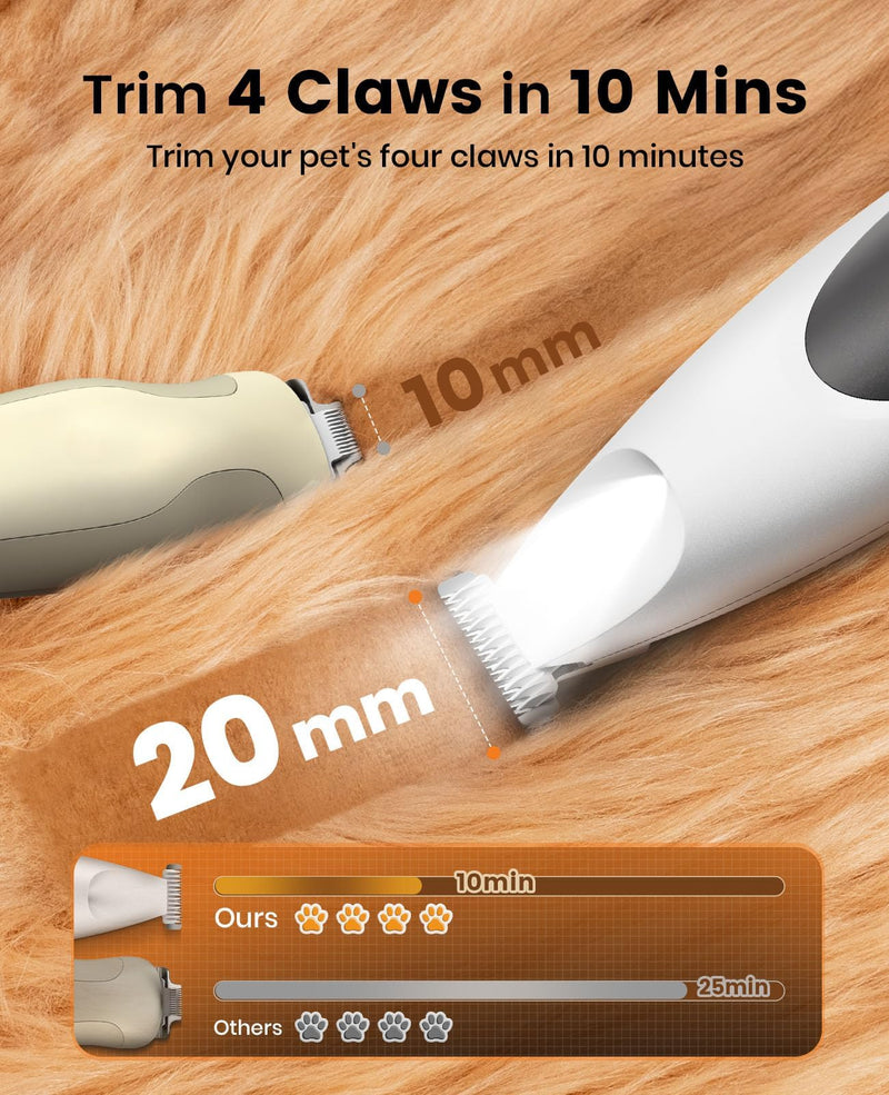 oneisall 2 in 1 Quiet Paw Trimmer and Dog Nail Grinder with LED Lights, 35dB Dog Paw Grooming Kit Rechargeable Cordless Pet Clipper - PawsPlanet Australia