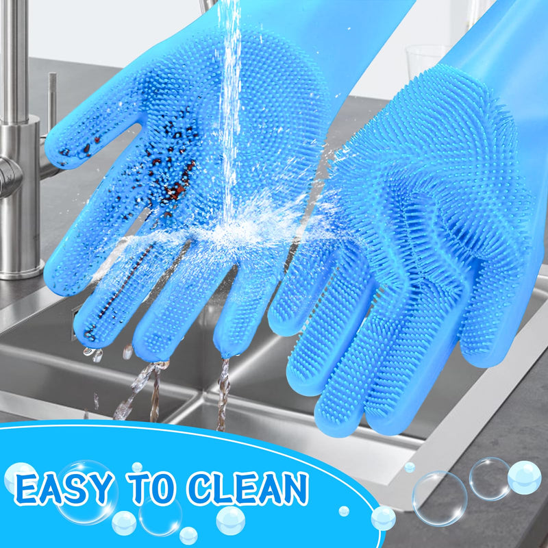 Dog Bath Brush with Gloves, Cat Bathing Gloves, Silicone Dog washing Gloves with High-Density Teeth, Dog Bath Supplies Christmas Gifts for Long Short Haired Dogs and Cats Blue - PawsPlanet Australia