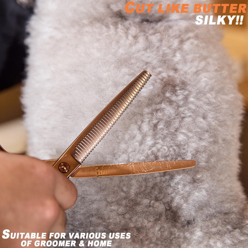 High-end Professional Dog Grooming Curved Thinning Scissors Teeth Blending Shears Pet Texturizing Thinner Blender Shears 7 Inch Extremely Very Sharp Made Of Stainless Steel Alloy For Dog Cat Groomer Coppery Brown Curved Thinning 7inch - PawsPlanet Australia