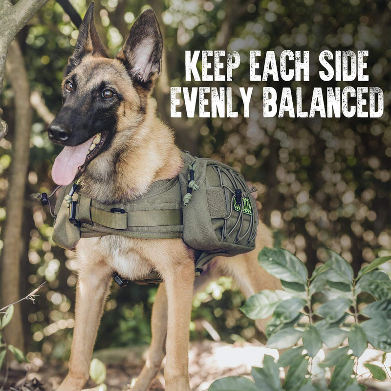 OneTigris Dog Backpack for Medium & Large Dogs, Nylon Backpack for Dogs Tactical Pet Backpack with Side Pockets for Hiking Walking Training Running (Green, Large) Green - PawsPlanet Australia