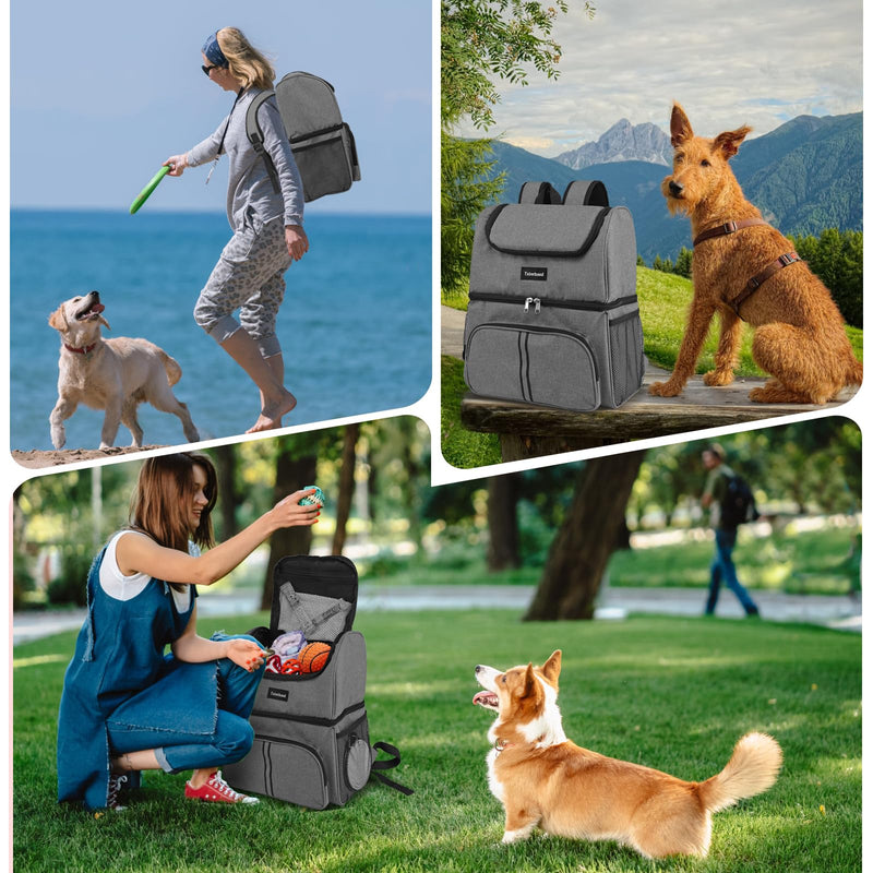 Dog Bags for Traveling Pet Diaper Bag Airline Approved Dog Food Travel Bag with 2 Food Storage Containers Bag Pet Camping Essentials Hiking Accessories Gift Gray - PawsPlanet Australia