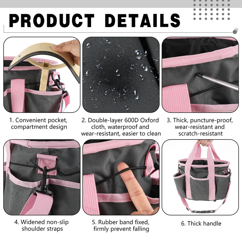 Abbylike Grooming Tote Bag for Horses Organize Tack Tools Equestrian Grooming Kit Care Portable with Multiple Pockets with 7 Pockets for Supplies(Stylish,10.63 x 10.63 x 9.45 Inches,Grey and Pink) Grey and Pink 10.63 x 10.63 x 9.45 Inch Stylish - PawsPlanet Australia