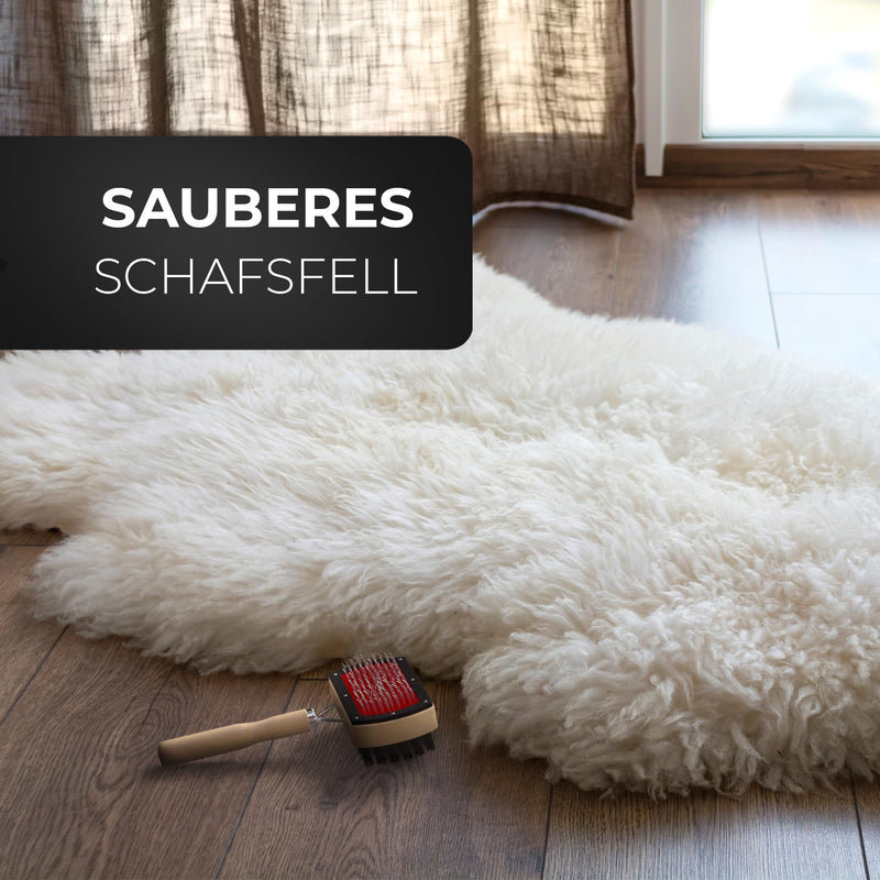 Naturasan – Heavy Duty Sheepskin & Lambskin Rug Brush for Wool and Pet Hair – Double-Sided Wooden Grooming Brush – Ideal for Rugs Dogs Cats Fleece Care - PawsPlanet Australia