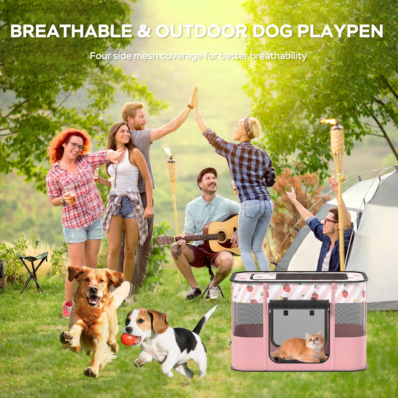 Portable Pet Cat Playpen,Cat Cages Indoor Collapsible Dog Crates Tent Kennel Playpen for Dogs Cat and Rabbit Travel Dog Playpen Indoor & Outdoor (Small?27.6" L x 21.7" W x 17.7" H?, Pink) Small?27.6"L x 21.7"W x 17.7"H?