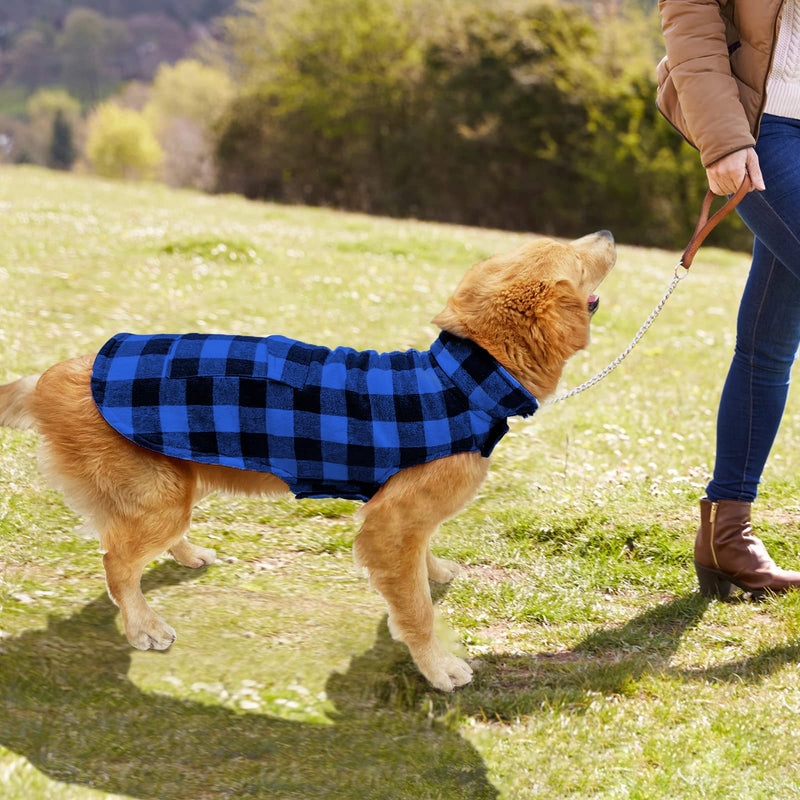 Malier Dog Winter Coat, Reversible Classic Plaid Waterproof Dog Winter Jacket Warm Dog Vest with Pocket, Cold Weather Windproof Dog Clothes Coat Apparel for Small Medium Large Dogs Blue XX-Large