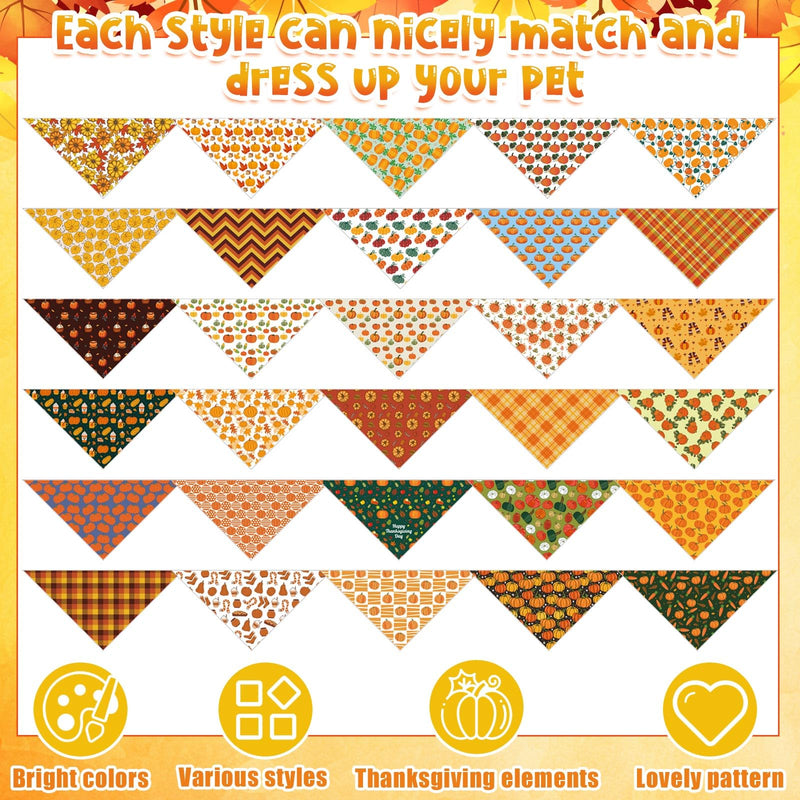 Sanwuta 120 Pcs Fall Bandanas for Dogs Thanksgiving Day Triangle Dog Bandana Autumn Washable Pet Scarves Adjustable Bibs for Small and Medium Pets, 30 Styles - PawsPlanet Australia