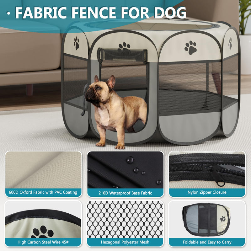 Foldable Puppy Playpen 28" x 28" x 18" Portable Cat Playpen Dog Pen for Puppies, for Small Animals Offwhite 8 S - PawsPlanet Australia