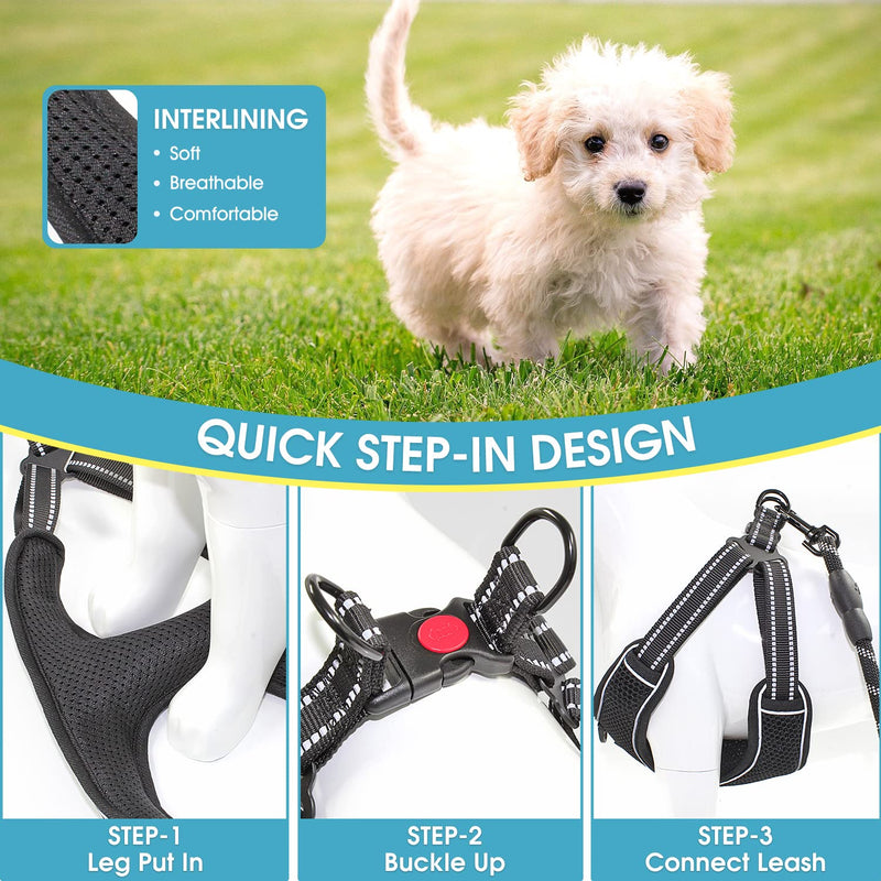 BAAPET Breathable Dog Harness for Small Puppy, Medium Dogs Step-in and Air Mesh with 6 Feet Reflective Rope Dog Leash (M - 6 FT x Chest (18~22''), Black) M - 6 FT x Chest (18~22'') - PawsPlanet Australia