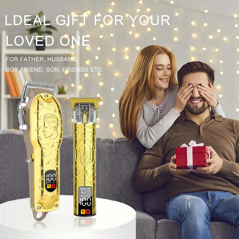 Men’s Gold Hair Clippers, Cordless Professional Barber Clippers & Trimmers with LED Display, Long Runtime, Electric Grooming Kit for Haircuts & Beard Trimming,Gift for Husband, Father, Boyfriend