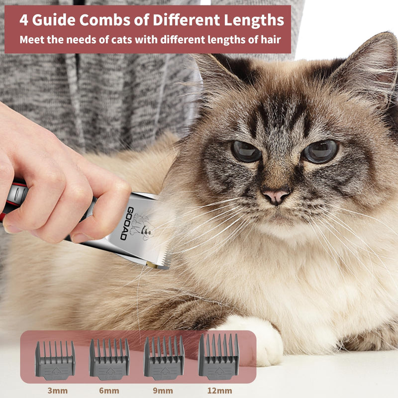 Cat Clippers for Matted Hair, Cat Grooming Kit, Cordless Cat Shaver for Long Hair, Low Noise Paw Trimmer, Cat Hair Trimmer for Grooming,Quiet Pet Hair Clippers Tools for Cats Dogs (Red) Red