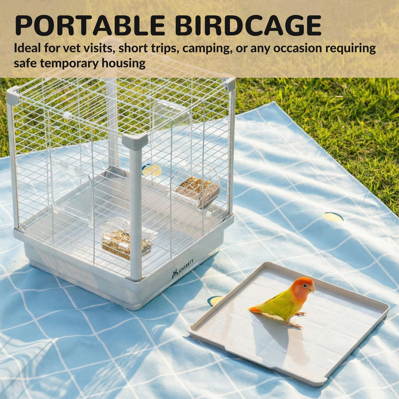 14.6" Portable Travel Bird Cage, Parrot Cage, Ample Room for Tail Movement, with Food Box, Perch, Water Bottle, for Vet Visit, Short Trip, Parakeet, Cockatiel, Budgie, Small Medium Birds
