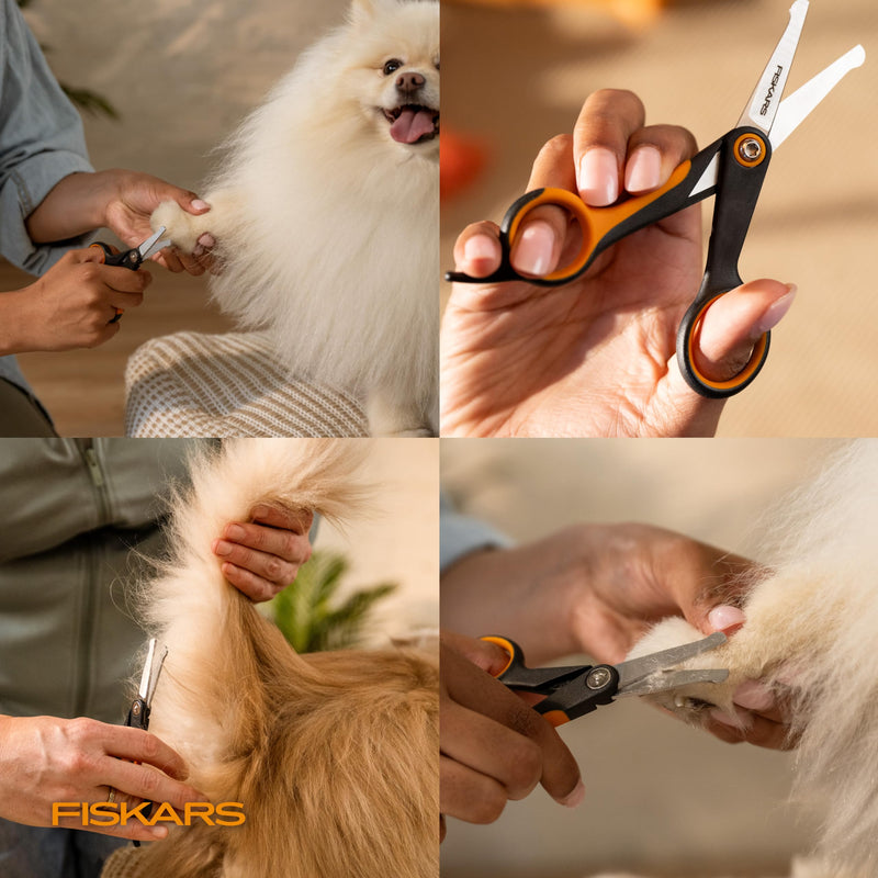Fiskars Pet, Dog & Cat Grooming Scissors, Rounded Tips & SoftGrip Handle, Cat and Dog Supplies, 5.5”, Orange/Black, Detailing Scissors - PawsPlanet Australia