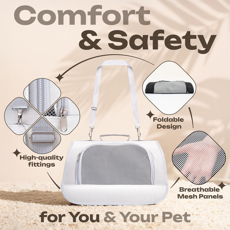 Small Pet Carrier for Cats, Rabbits, Guinea Pigs – Airline Approved Soft-Sided Travel Bag, Lightweight Dog Carrier, Ventilated & Foldable (Up to 10 lbs, Beige) - PawsPlanet Australia