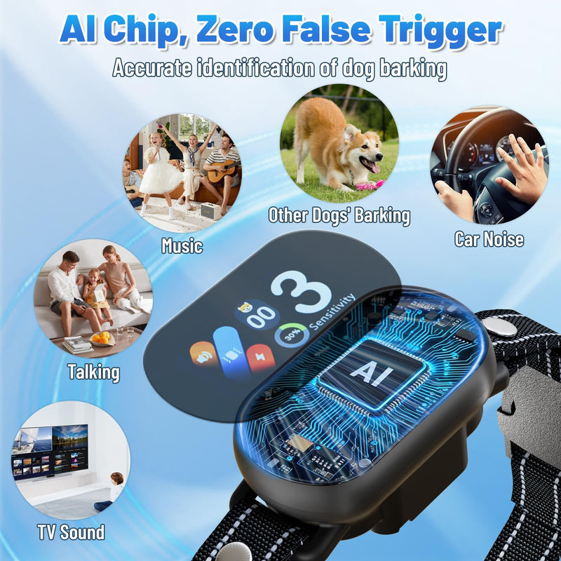 Smart Dog Bark Collar for Small Medium Large Dogs, Rechargeable Ultra-Light Anti Barking Collar with 5 Adjustable Sensitivity,Bark Stop Device,Beep Vibration Modes,IP67 Waterproof