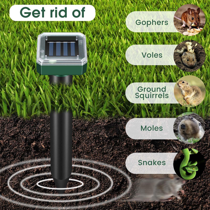 Mole Repellent Solar Powered, Ultrasonic Repeller 4-Pack, Waterproof Sonic Spikes Gopher Vole Groundhog Snake Chipmunk Mole Deterrent Get Rid of Moles in Your Yard (4) 1 Count (Pack of 4) - PawsPlanet Australia