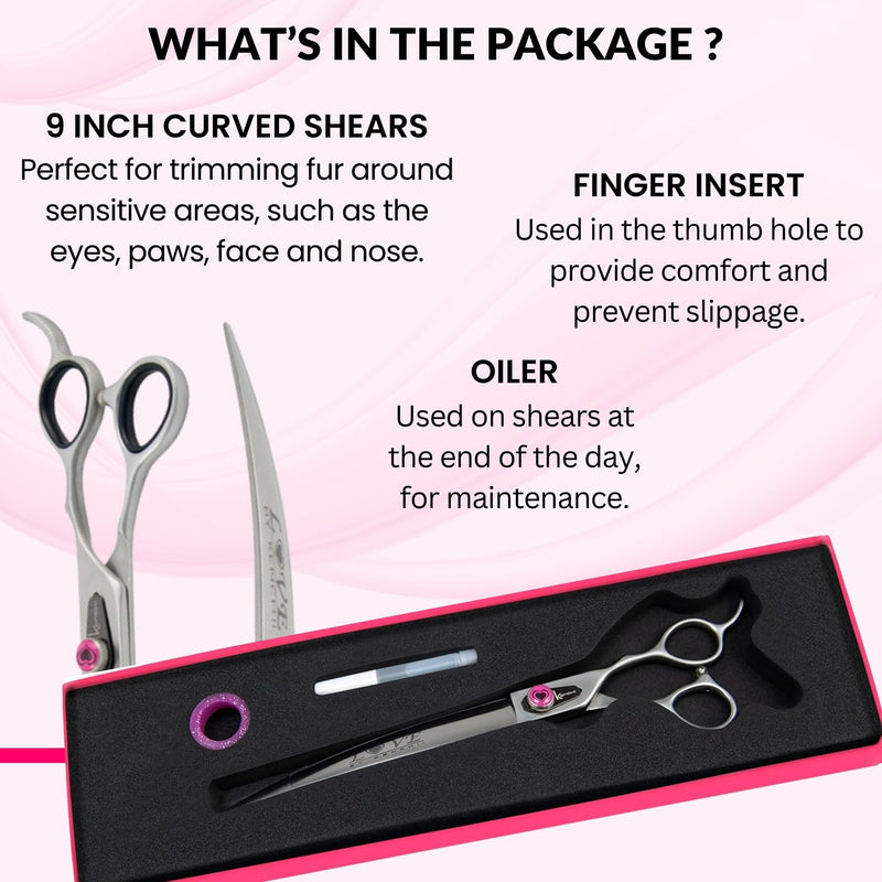Kenchii Love Left Handed Dog Grooming Scissors, 9 Inch Curved Shears, Dog Scissors for Grooming, Professional Pet Grooming Scissors, Ergonomic & Comfortable 9.0" Curved - PawsPlanet Australia