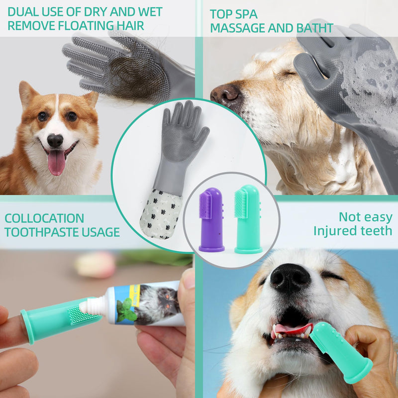 Dog Washing Gloves Finger Toothbrush,2-in-1 Pet Shower Set,Dog Bath Gloves with Extended Length,Comfortable Dog Bath Gloves for Gentle Bathing Efficient, Multifunctional Silicone Pet Gloves - PawsPlanet Australia