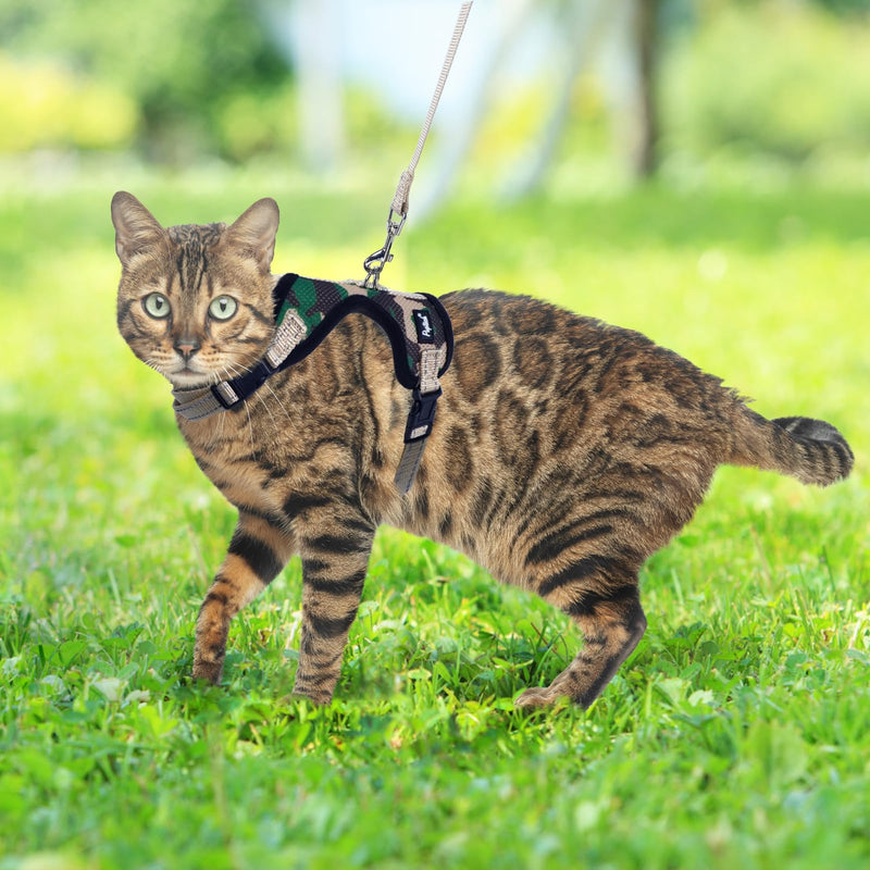 PUPTECK Cat Harness and Leash Set Escape Proof, Reflective Adjustable Soft Mesh Kitten Vest Harness for Walking Travel, Camouflage, S Small - PawsPlanet Australia