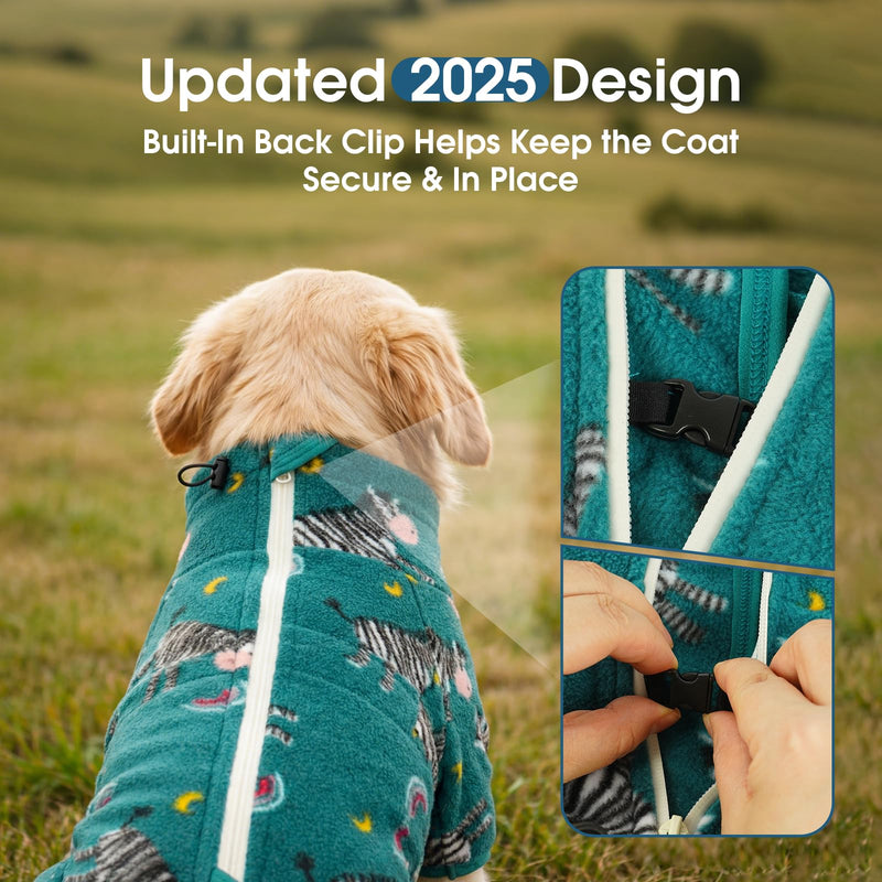 ROZKITCH Dog Fleece Sweater, Pet Windproof Warm Cold Weather Jacket Vest Cozy Jumpsuit Apparel Outfit Clothes for Small Medium Large Dog Walking Sleep 2XS 2XS(Back Length:11") Turquoise