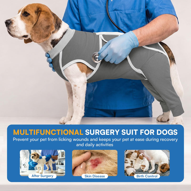 Queenmore Dog Recovery Suit for Rear Legs, Soft Comfortable Dog Shirt to Prevent Licking, Recovery Suit for Dogs, Back Leg Wound Protection After Surgery, Grey XL X-Large