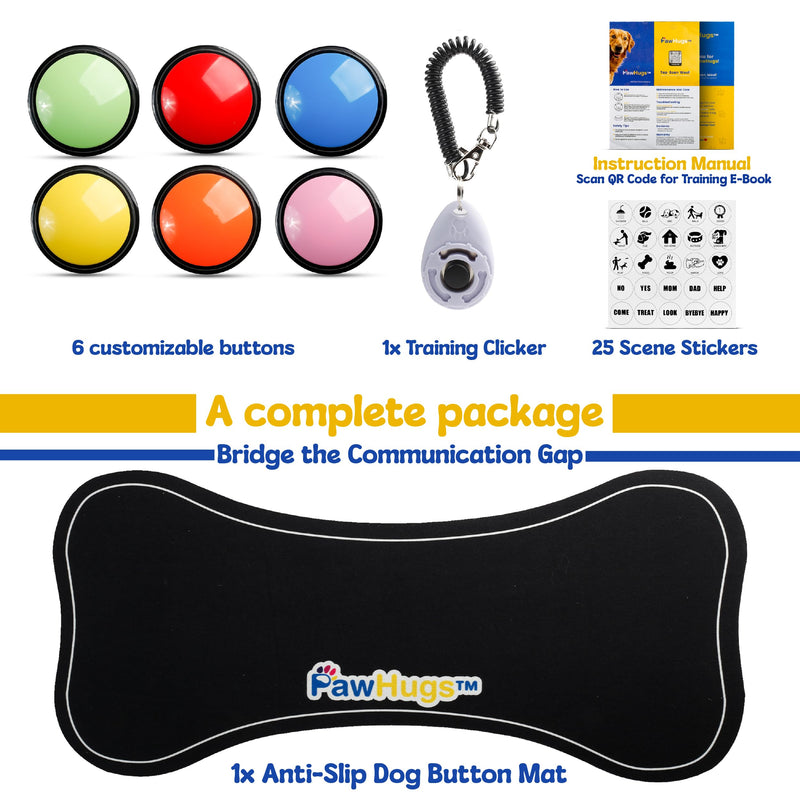 Dog Buttons for Communication with Mat & Clicker – 30s Recordable Dog Buttons Talk, Talking Buttons for Dogs, Gift for Dog Owners with Training Guide, Custom Stickers, and Clear Sound (6-Pack) Pack of 6 - PawsPlanet Australia