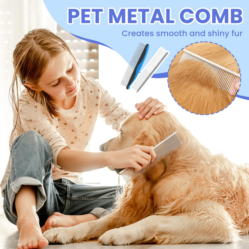 Self Cleaning Shedding Brush - 5-in-1 Professional Pet Grooming Kit Skin Friendly Grooming Tool for Dogs, Cats, and Puppies, Deshedding and Hair Removal for Long and Short Haired Pets, Blue