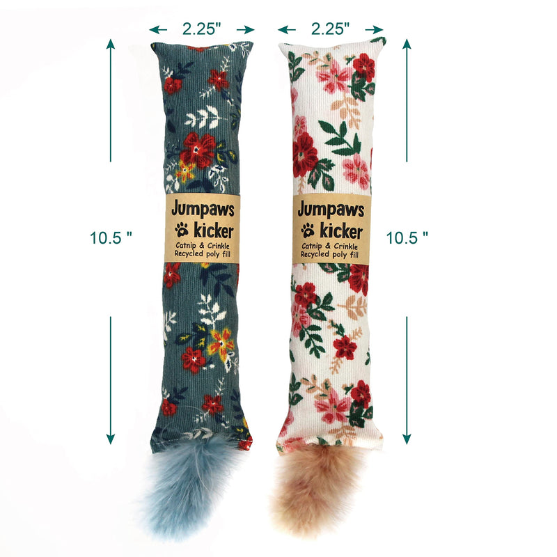 2 Pack Natural Interactive Catnip & Silvervine Cat Kicker with Feathers, Bite Resistant Chew Toy, Crinkle Kicker, Accessories for Indoor Cat, Premium Corduroy Floral - PawsPlanet Australia