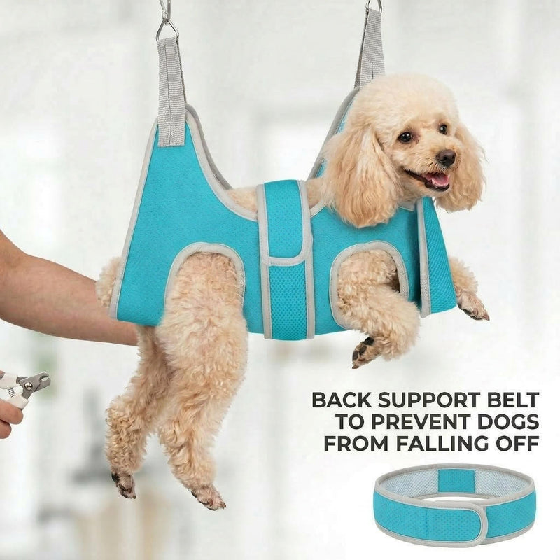 Dog Grooming Hammock, Adjustable Restraint Sling for Nail Trimming, Hands-Free Grooming Harness for Easy Bathing, Haircuts & Claw Care at Home, Blue M M-（Leg Space:9-12.2") - PawsPlanet Australia
