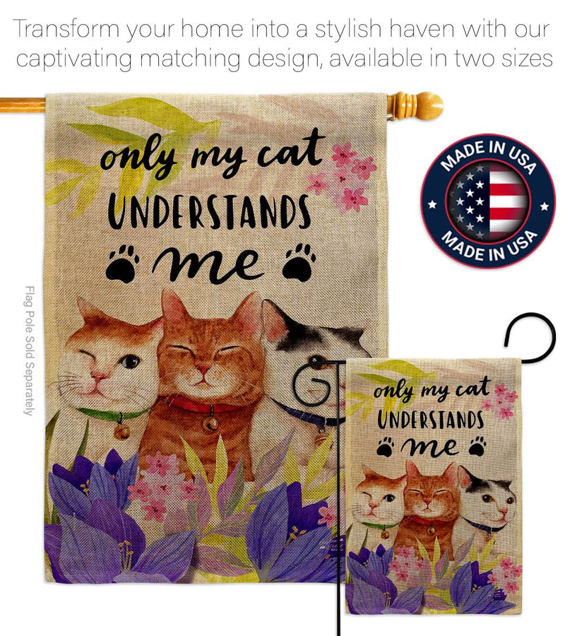 My Cat Understand Burlap House Flag Pack Kitten Meow Spoiled Paw Fur Pet Nature Farm Animal Creature Vintage Applique Banner Small Garden Yard Gift Double-Sided, Made in USA - PawsPlanet Australia