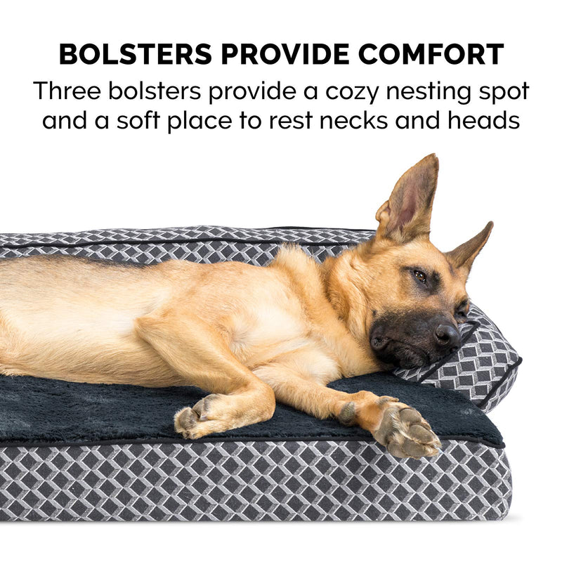 Furhaven Comfy Couch Plush & Décor Sofa-Style Egg Crate Orthopedic Foam Dog Bed - Diamond Gray, Small (Comfy Couch - Plush & Decor) Diamond Gray - PawsPlanet Australia