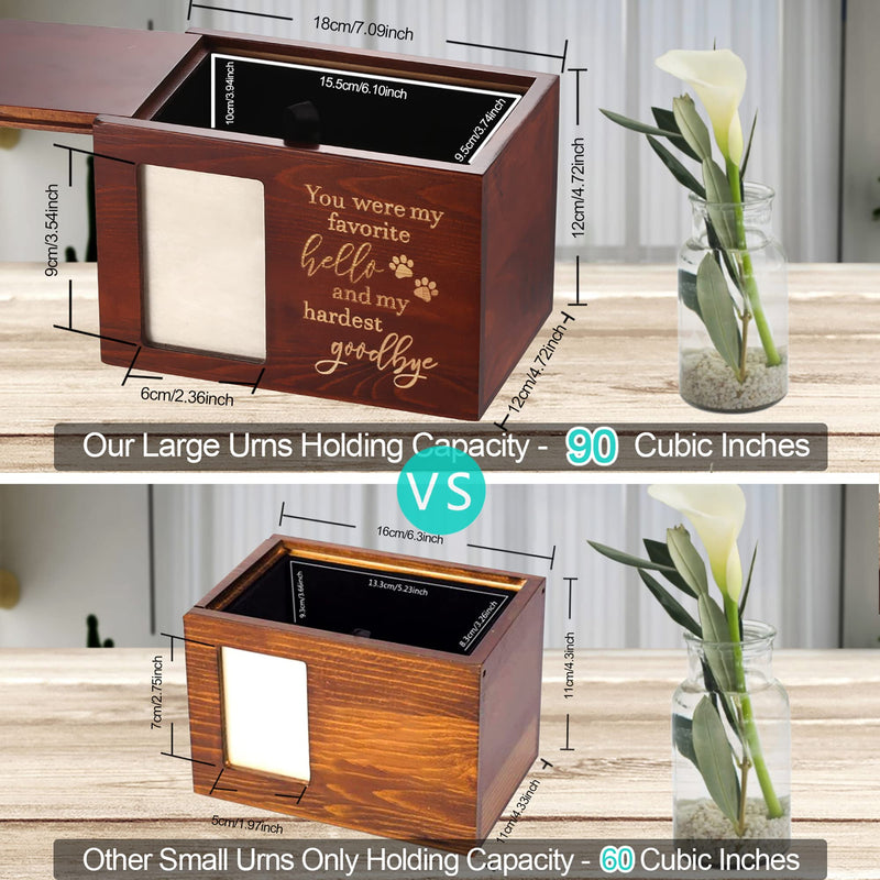Pet Memorial Urns for Dog or Cat Ashes, Large Wooden Funeral Cremation Urns with Photo Frame, Memorial Keepsake Memory Box with Black Flannel as Lining, Loss Pet Memorial Remembrance Gift Goodbye - PawsPlanet Australia
