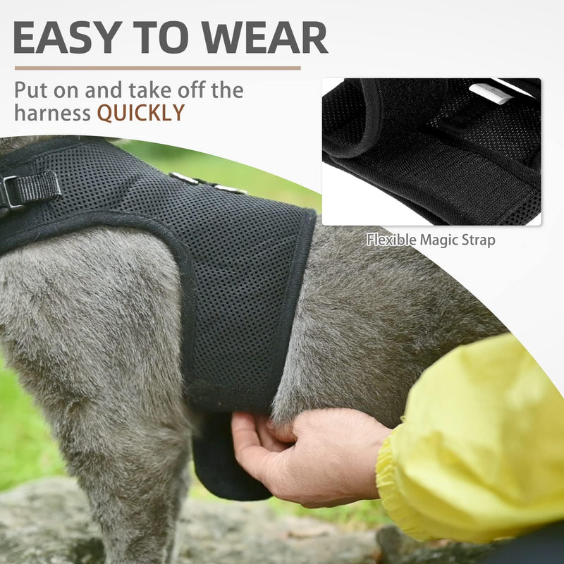 PUPTECK Soft Mesh Cat Vest Harness and Leash Set Puppy Padded Pet Harnesses Escape Proof for Cats Small Dogs Rabbits Bunny, Black XL XL(NECK 10.5"-13", CHEST 14"-17", 10-17 lbs) - PawsPlanet Australia