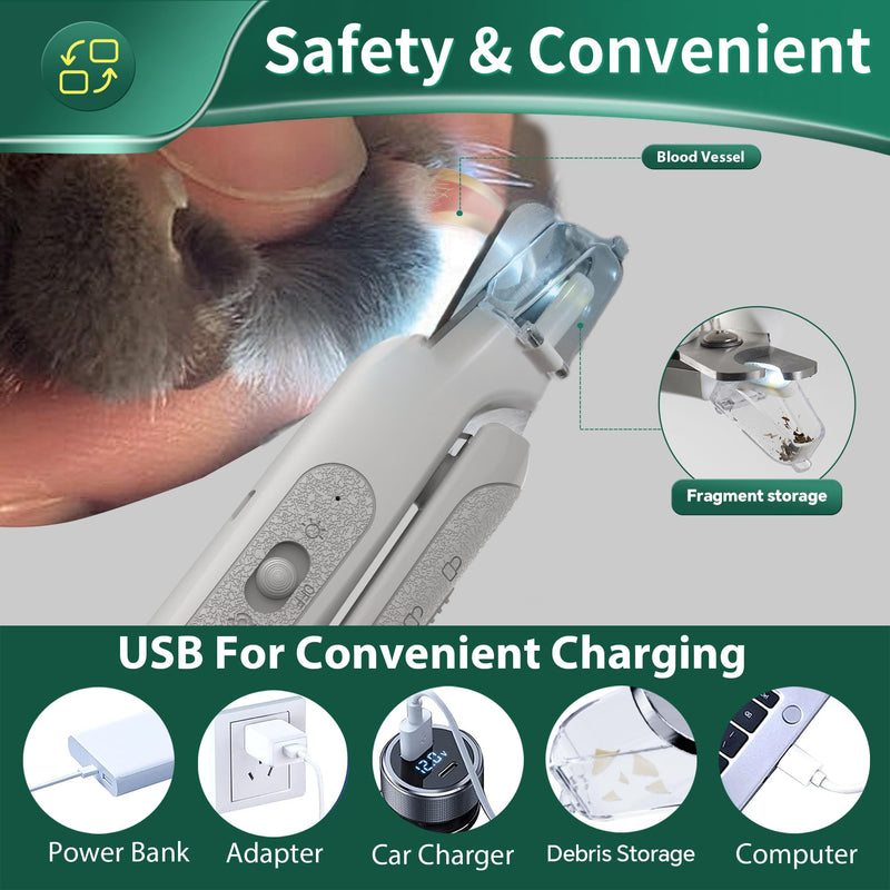 2-in-1 Cat Nail Clippers & Dog Nail Clippers Trimmers for Large Medium Small Dogs Cats Claw Trimmer Quick Sensor and Safety Guard USB Rechargeable with 2 LED Lights Dogs Nail Trimmer White 2th Generation - PawsPlanet Australia