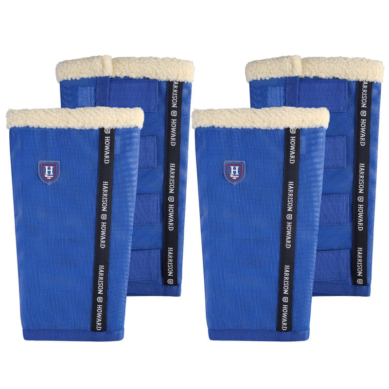 Harrison Howard Loose-Fitting Horse Fly Boots UV-Protective, Breathable, Tear-Resistant Fine Mesh Leggins Stay-on Comfortable Fly Boots with Ultra-Soft Wool Trim (Set of 4) Signature Blue Full (Large) Full (Large)