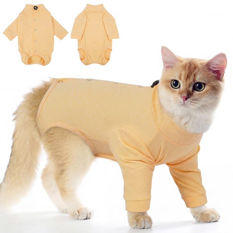 PUMYPOREITY Adjustable Cat Recovery Shirt, Front Leg Injury Suit, Stretchable & Comfortable, Anti-Licking Long Sleeve Wound Cover, Prevents Scratching & Biting, Machine Washable, Orange, L Large