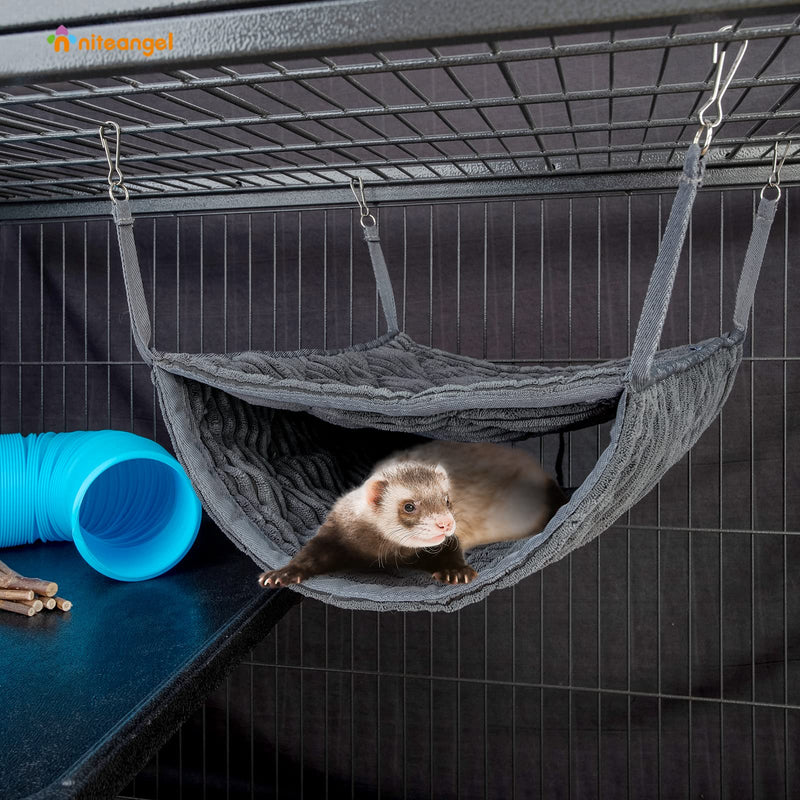 Niteangel Luxury Double Bunkbed Hammock, Fit 2 Adult Ferrets or 5 More Adult Rats Warm Plush Hanging Hammock Bed Hideout for Hamster Guinea Pig Rat Ferret Chinchill(Gray) Gray - PawsPlanet Australia