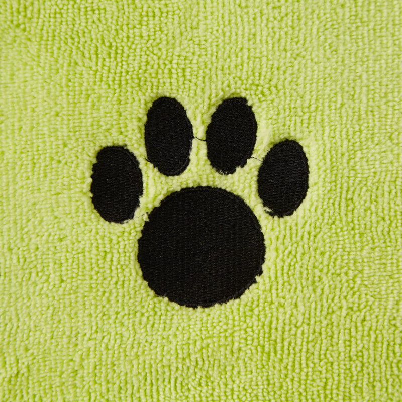 Bone Dry Pet Robe Collection, Embroidered Absorbent Microfiber Bath Robe with Adjustable Closure, for Dogs & Cats, Medium, Lettuce Green - PawsPlanet Australia