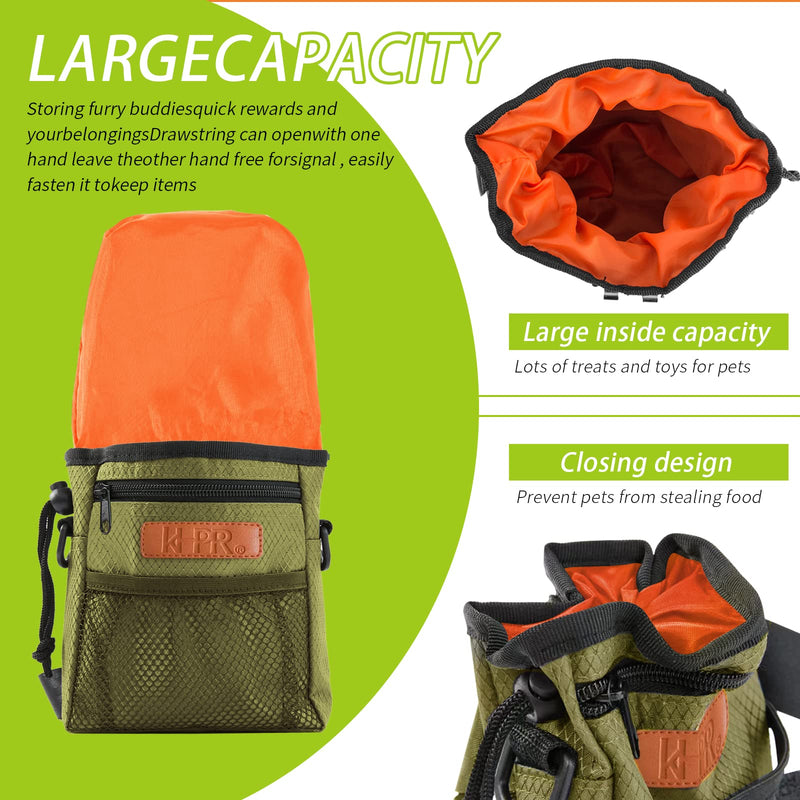 Dog Treat Training Pouch Easily Carries Pet Toys Kibble, Treats Built-in Poop Bag Dispenser 3 Ways to Wear Comes with a Foldable Silicone Bowl(Army Green) army green - PawsPlanet Australia