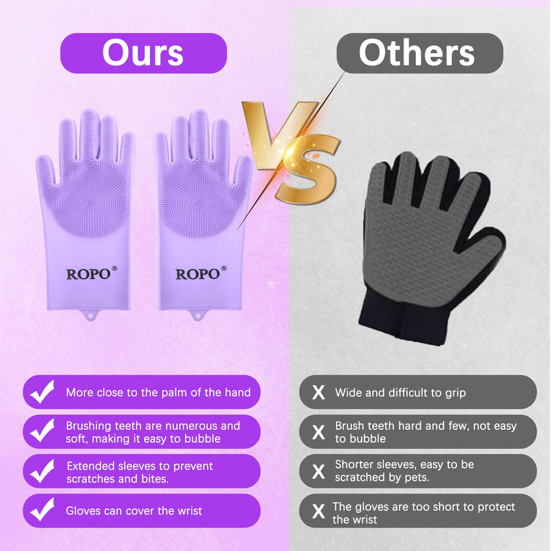 ROPO silicone gloves for pet grooming, multi-functional gloves for pet hair shedding, bathing, and massage (Purple) Purple - PawsPlanet Australia
