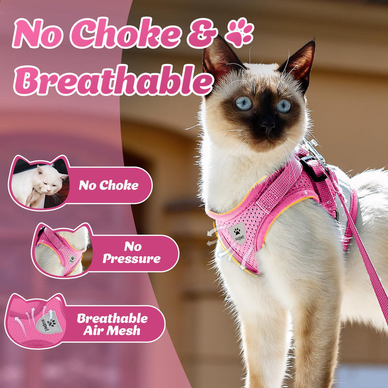 Supet Cat Harness and Leash Set - Soft Mesh Adjustable Cat Vest Harness with Reflective Strap for Walking Cat and Puppy Rabbit L (Chest: 15.0" - 17.0") Pink - PawsPlanet Australia