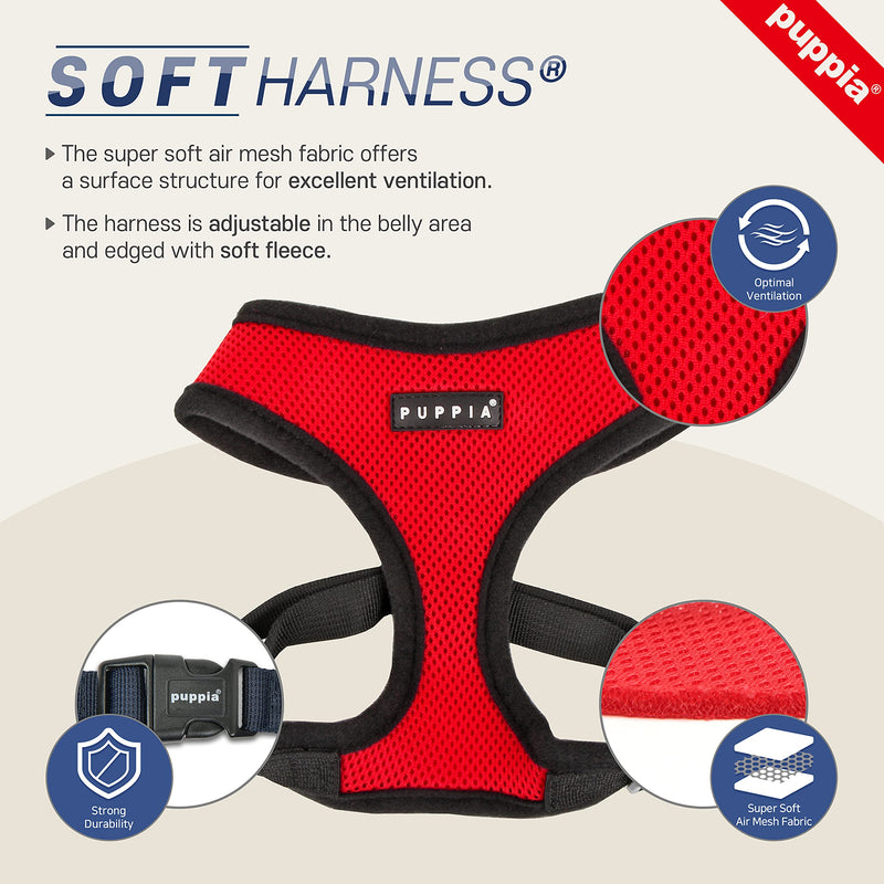 Puppia Vivien Dog Harness small dog - Super soft and comfortable in many colours - Checkered edges - Also usable as Puppy Harness - Anti Pull Dog Lead, Black, XS - PawsPlanet Australia