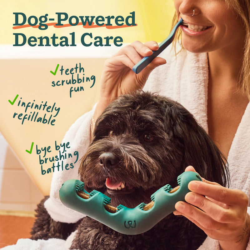 WOOF The Bite n' Brush - Dog Toothbrush Toy - Scrub Plaque and Tartar from Your Dog's Teeth and Mouth - Dog Dental Chew Toy - Small