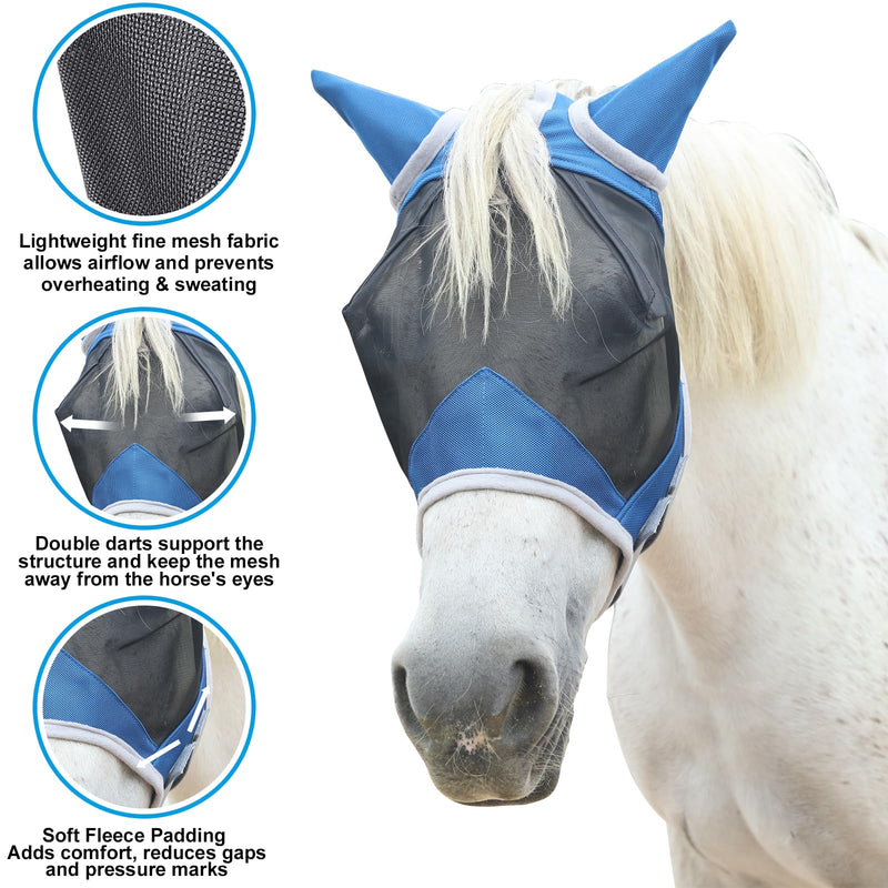 Horse Fly Mask with Ears, Fine Mesh UV-Proof Fly Mask for Horses Royalblue Cob Royal Blue - PawsPlanet Australia