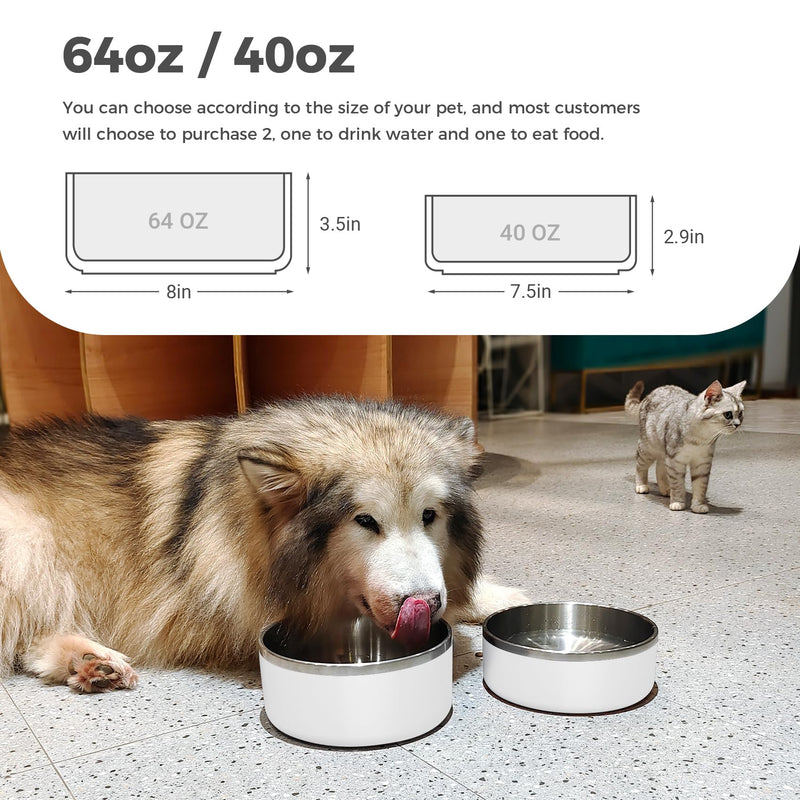 Dog Bowl, Stainless Steel Dog Food and Water Bowl with Non Slip Quiet Bottom, Easy to Clean, Dishwasher Safe, 40oz, White 40 oz - PawsPlanet Australia