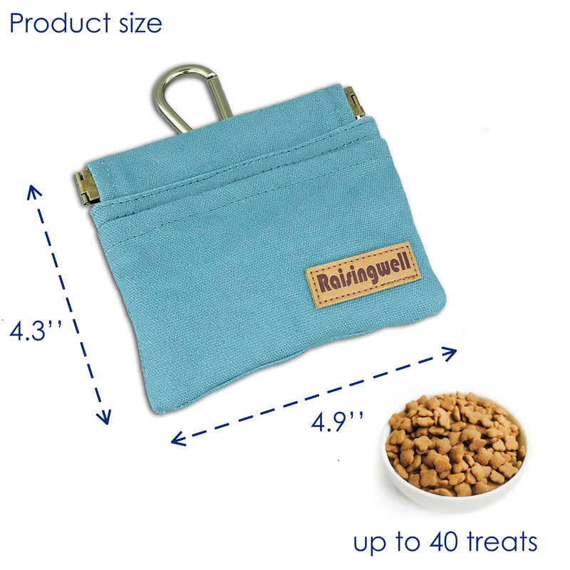 Dog Treat Pouch, Green Pocket Sized Pet Training Pouch, Cotton Fabric, Hand Free Dog Walking Bag with Carabiner, Self-Closing Pet Feed Snack Reward, for Puppy Travel or Outdoor Use - PawsPlanet Australia