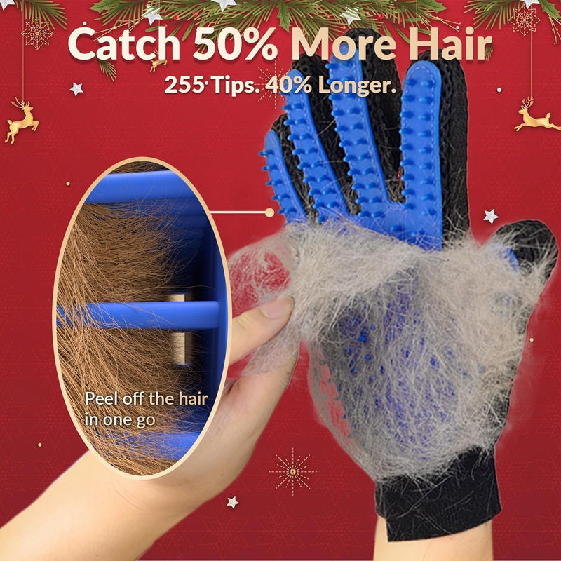 Enhanced Pet Grooming Gloves – Gentle Deshedding Brush for Dogs, Cats & Horses with Long or Short Hair – 1 Pair (Blue) for Efficient Hair Removal & Massage - PawsPlanet Australia