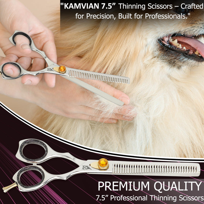Dog Grooming Scissors – 7.5” Thinning Shears with 34 Teeth, Chunkers for Dogs & Cats, Precision Cut with 440C Stainless Steel, Designed for Groomers and Pet Owners Polish Thinning - PawsPlanet Australia