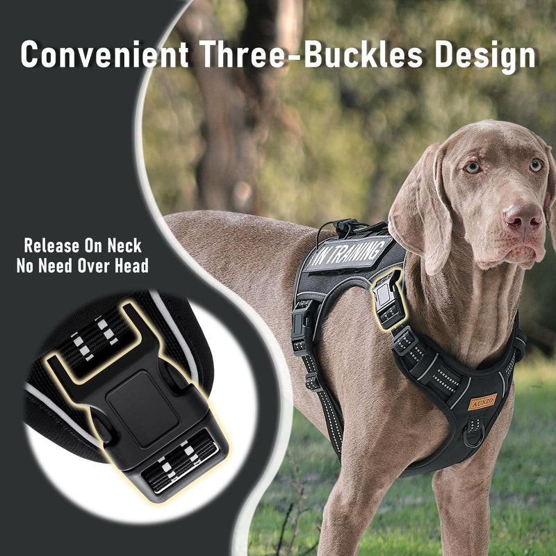Tactical Dog Harness for Large Dogs, for Golden Retriever, Labrador, German Shepherd etc, No Pull Reflective No Choke Adjustable and Padded Pet Vest Harness, Black, L - PawsPlanet Australia